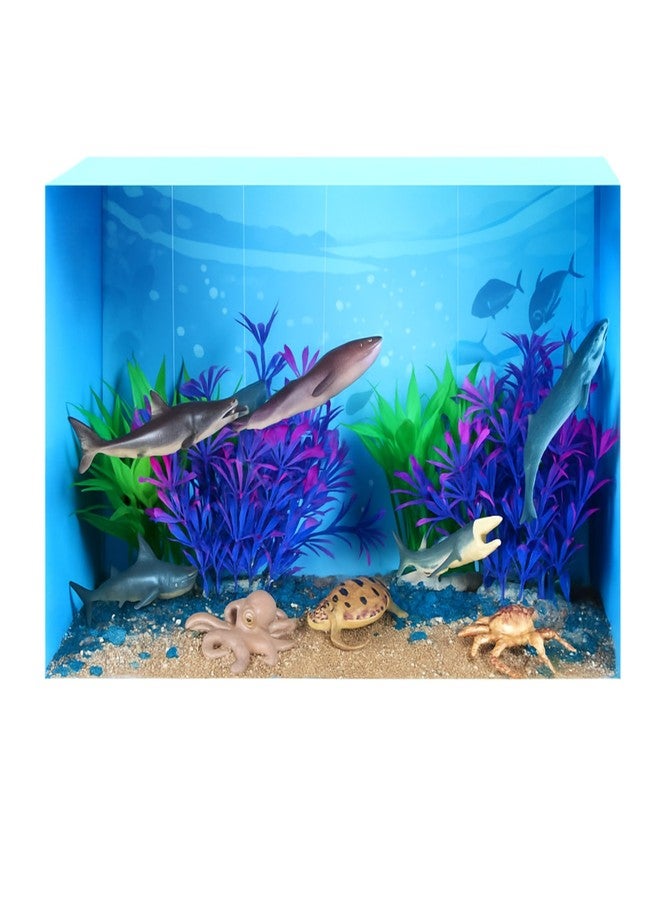 Silipull 23 Pcs Ocean Diorama Kit Under The Sea Animal Figure Realistic Ocean Animal Figurines Including Shark, Whale, Corals Artificial Coral Seagrass with a Gift Box for Birthday Party Decorations - Image 1
